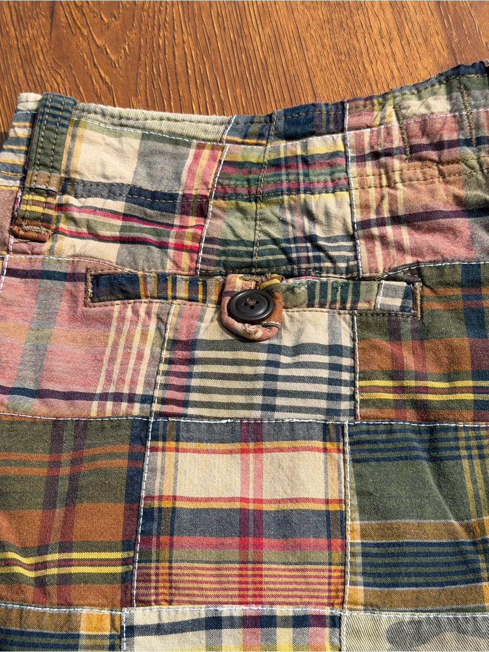 American Eagle Patchwork Madras Shorts Men’s 34 Cotton Plaid Longer Length - Picture 12 of 13
